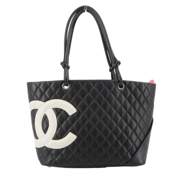 Chanel Cambon Tote Bag CC Large Vintage Quilted Leather Black & White Leather - Picture 1 of 16